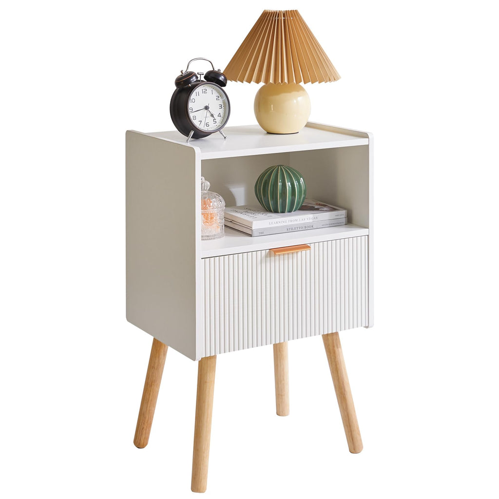 Aibiju Modern Nightstand, Bedside Tables with Drawer, 2-Tier Night Table, Mid Century Nightstands with Open Storage Shelf - image 1
