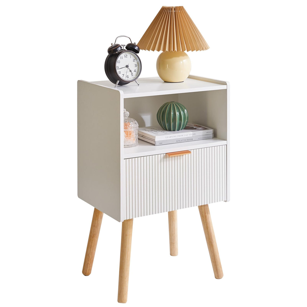 Aibiju Modern Nightstand, Bedside Tables with Drawer, 2-Tier Night Table, Mid Century Nightstands with Open Storage Shelf - image 1
