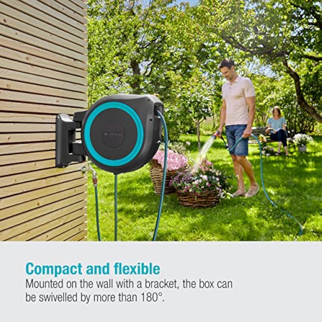 Gardena Wall-Mounted Hose Box RollUp XL – 35m Automatic Garden Hose