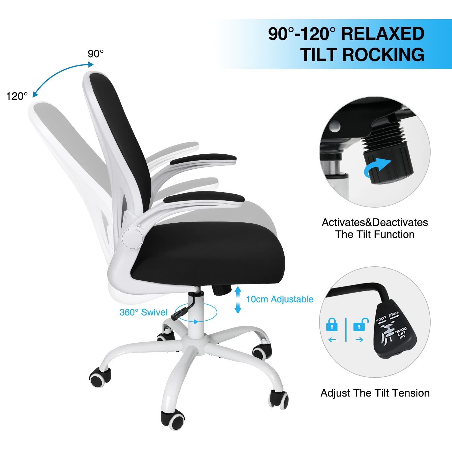 Fullwatt Ergonomic Mesh Office Chair – Flip-up Arms & Lumbar Support