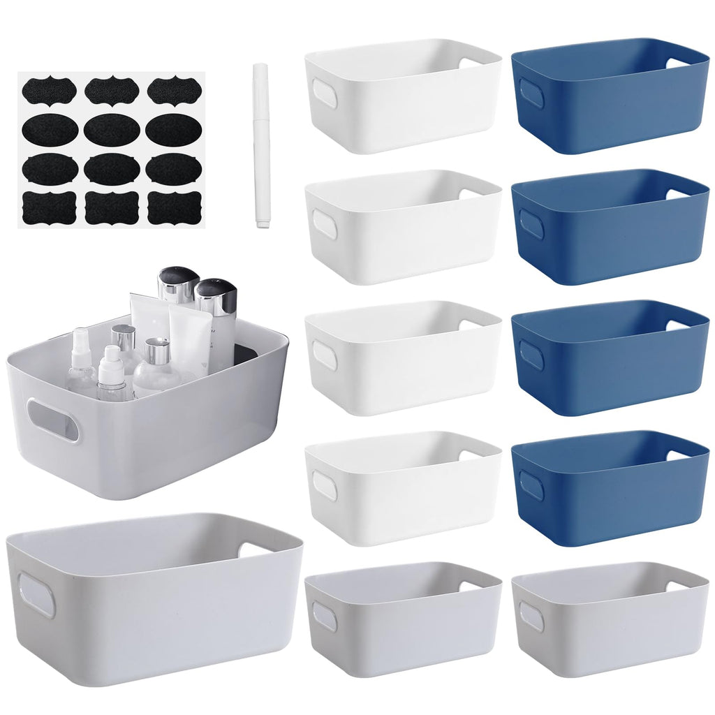 GAOHAN 12 Pcs Plastic Storage Boxes with Handles, 3 Colours Storage Basket - image 1