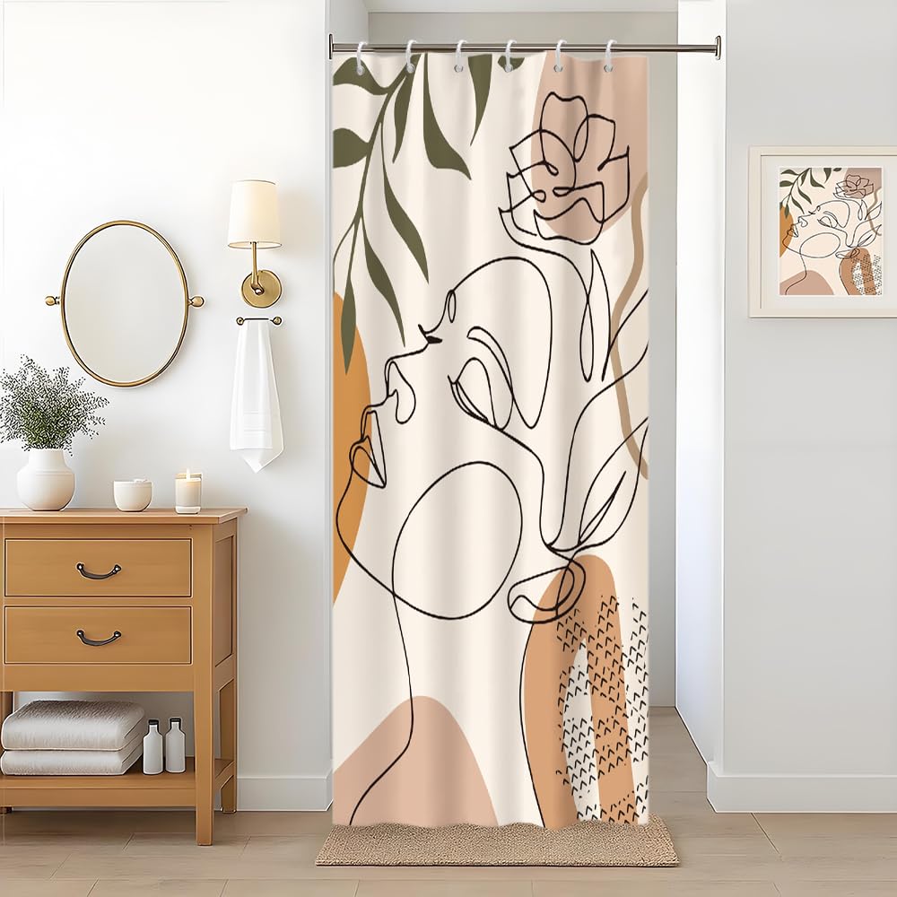 Uiiooazy Abstract Boho Shower Curtain | Green Leaves Waterproof Polyester