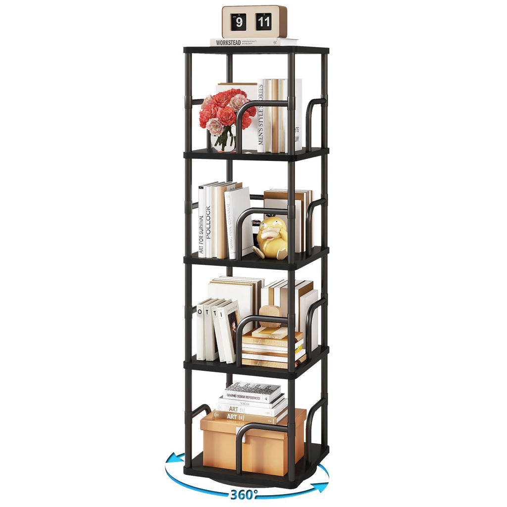 IBUYKE 5 Tier Rotating Bookshelf,Square Bookcases,Black TBC004B - image 1