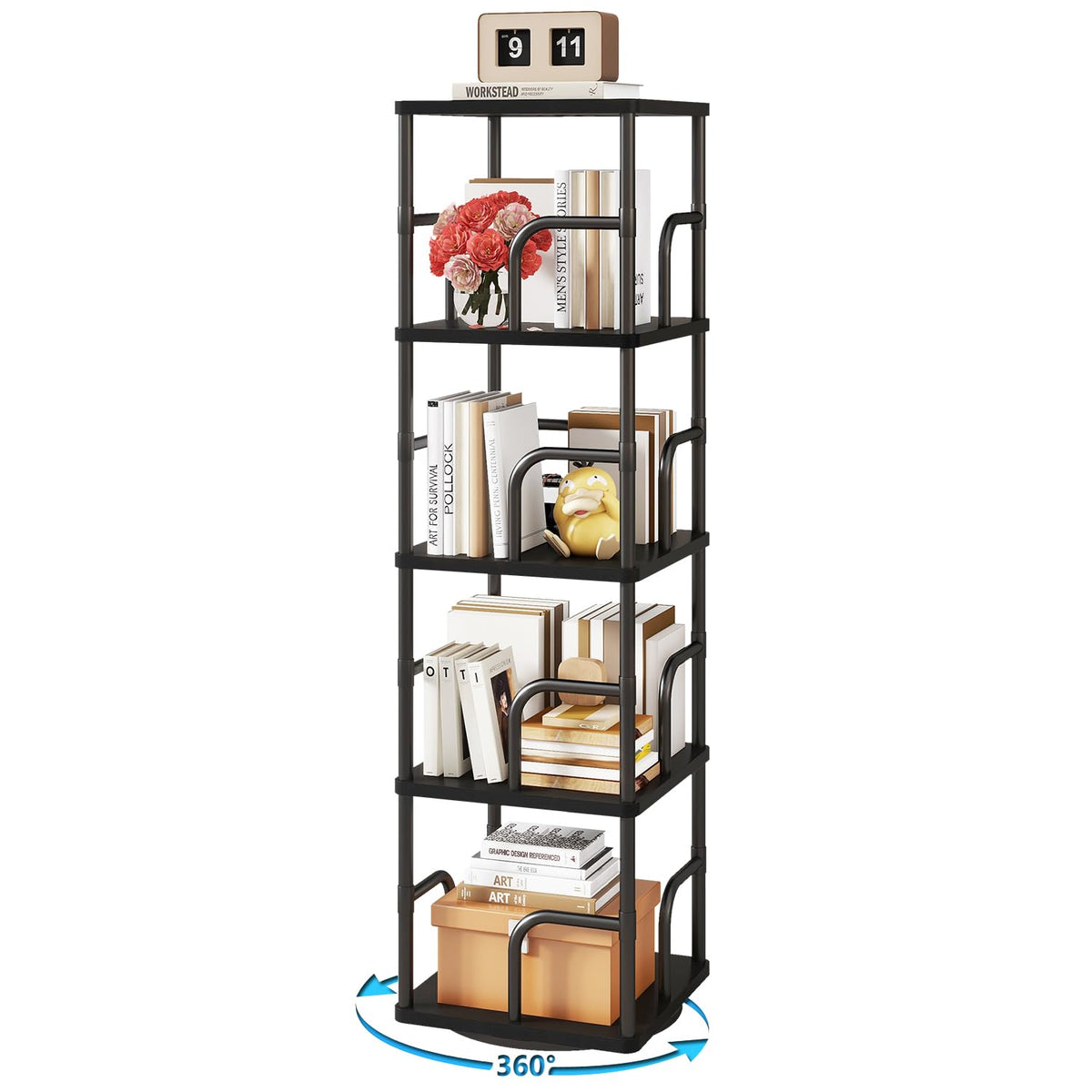 IBUYKE 5 Tier Rotating Bookshelf,Square Bookcases,Black TBC004B - image 1
