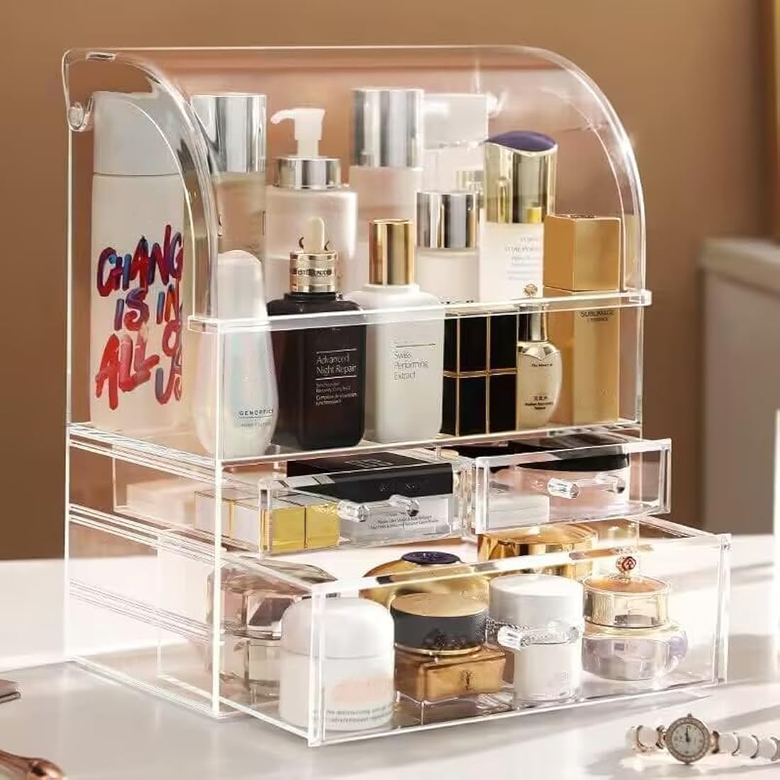 SIOOUI Acrylic Makeup Organizer – Large Clear Cosmetic Storage with Drawers