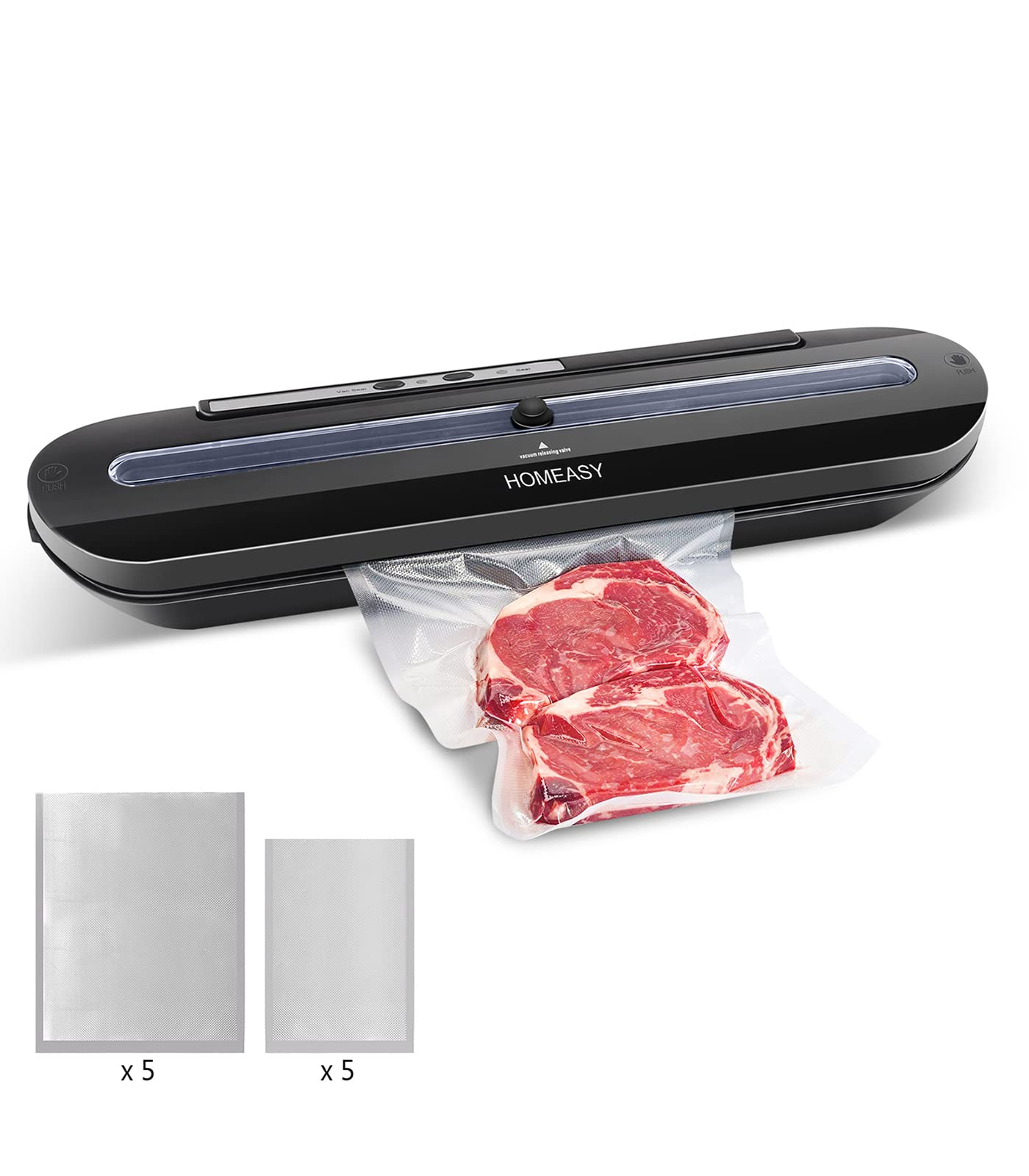 HOMEASY Vacuum Sealer Machine for Food Preservation with 10 BPA-Free Bags