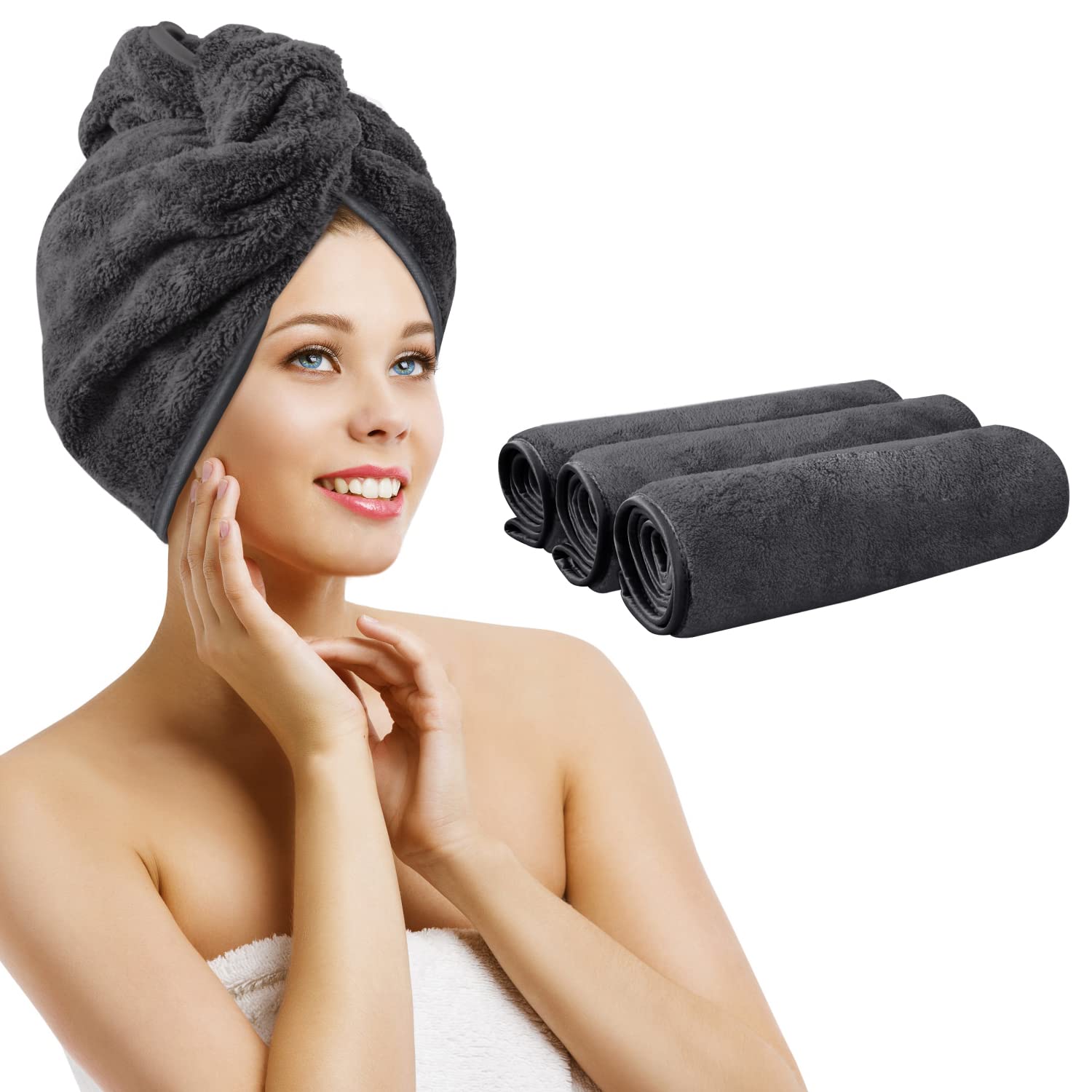 KinHwa Microfibre Hair Drying Towel Wraps | Super Absorbent 3 Pack