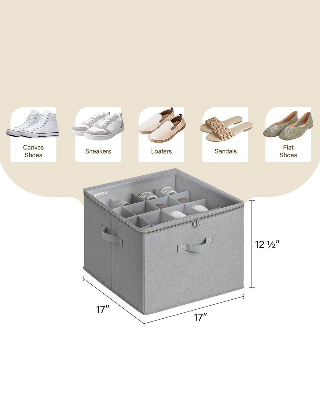 StorageWorks Fabric Shoe Organizer with Adjustable Dividers - Grey