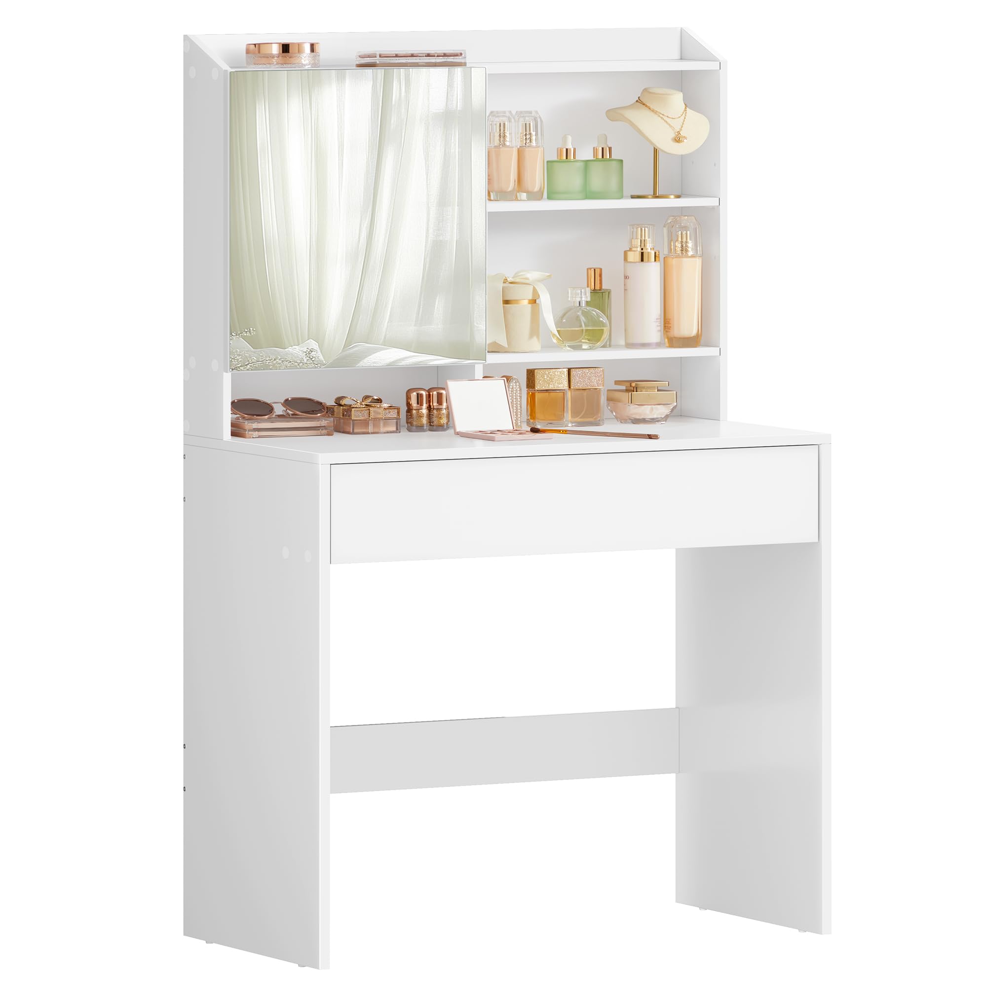 VASAGLE KAILYN Dressing Table - Modern Vanity Desk with Mirror - Cloud White