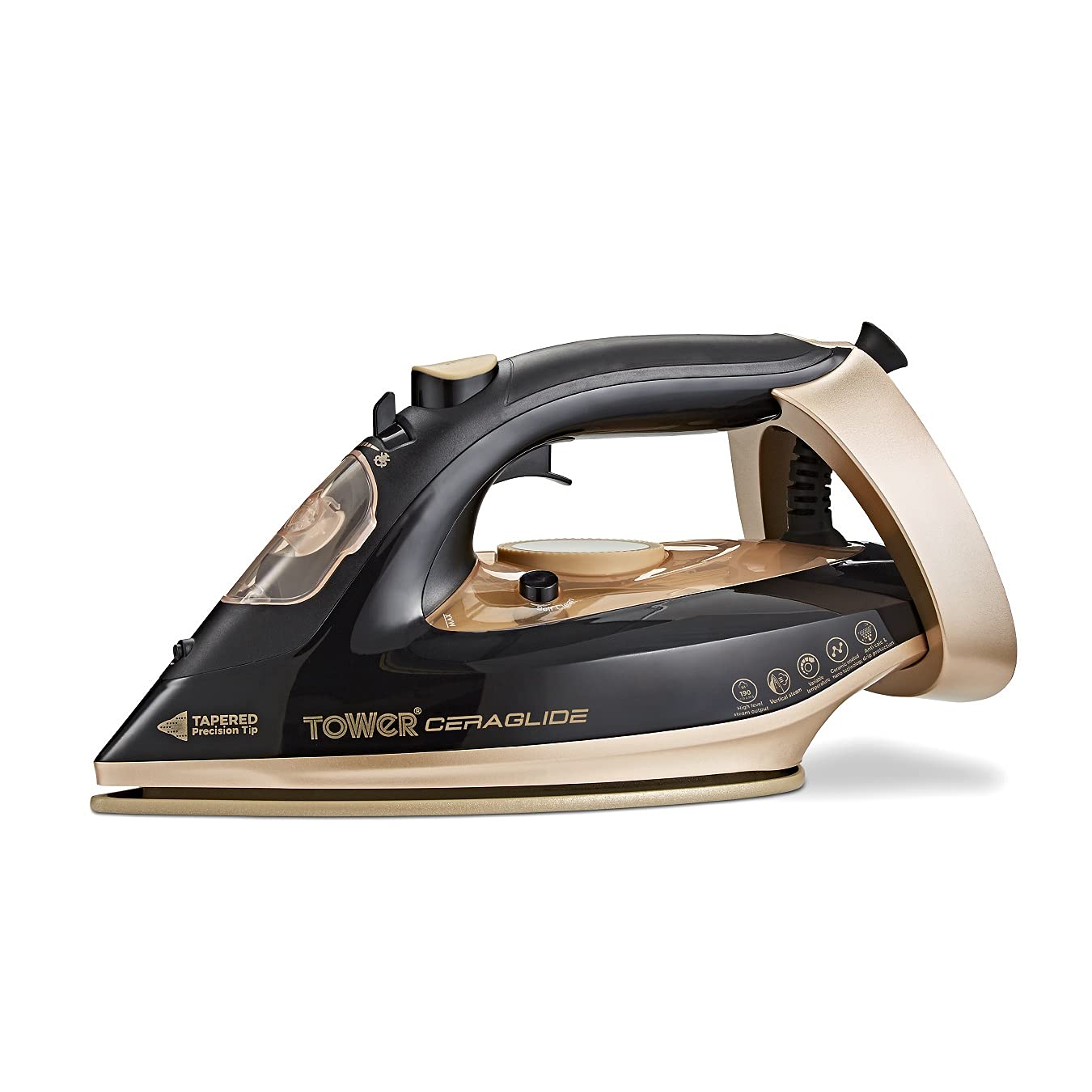 Tower T22021GLD Ceraglide Steam Iron, 3100W Fast Heat-Up - Black/Gold