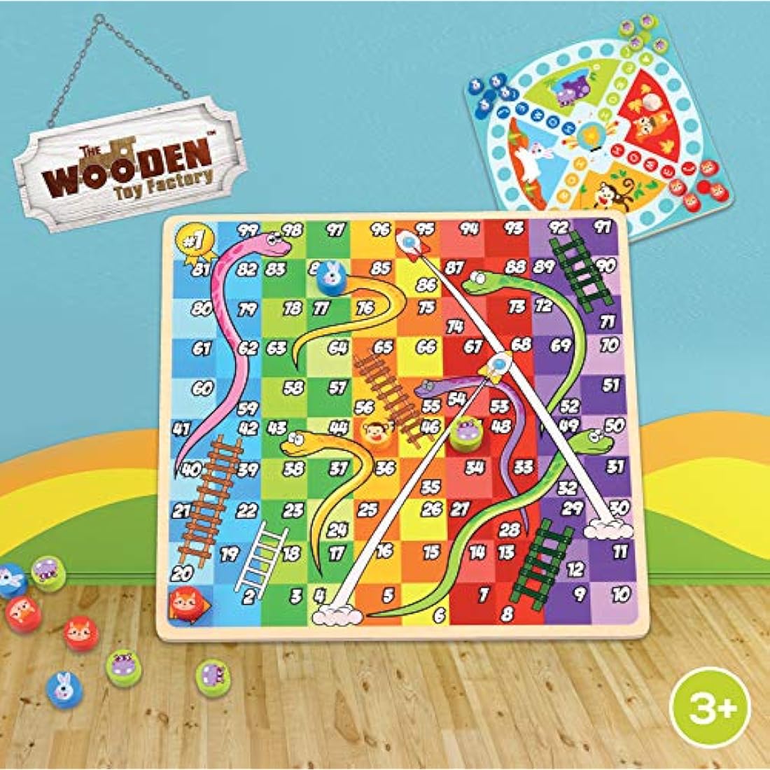 The Wooden Toy Factory 2-in-1 Snakes & Ladders Wooden Board Game