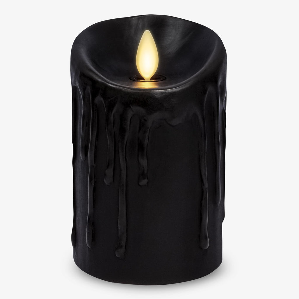 Luminara Flameless LED Candle - Black Wax Drip Pillar with Timer