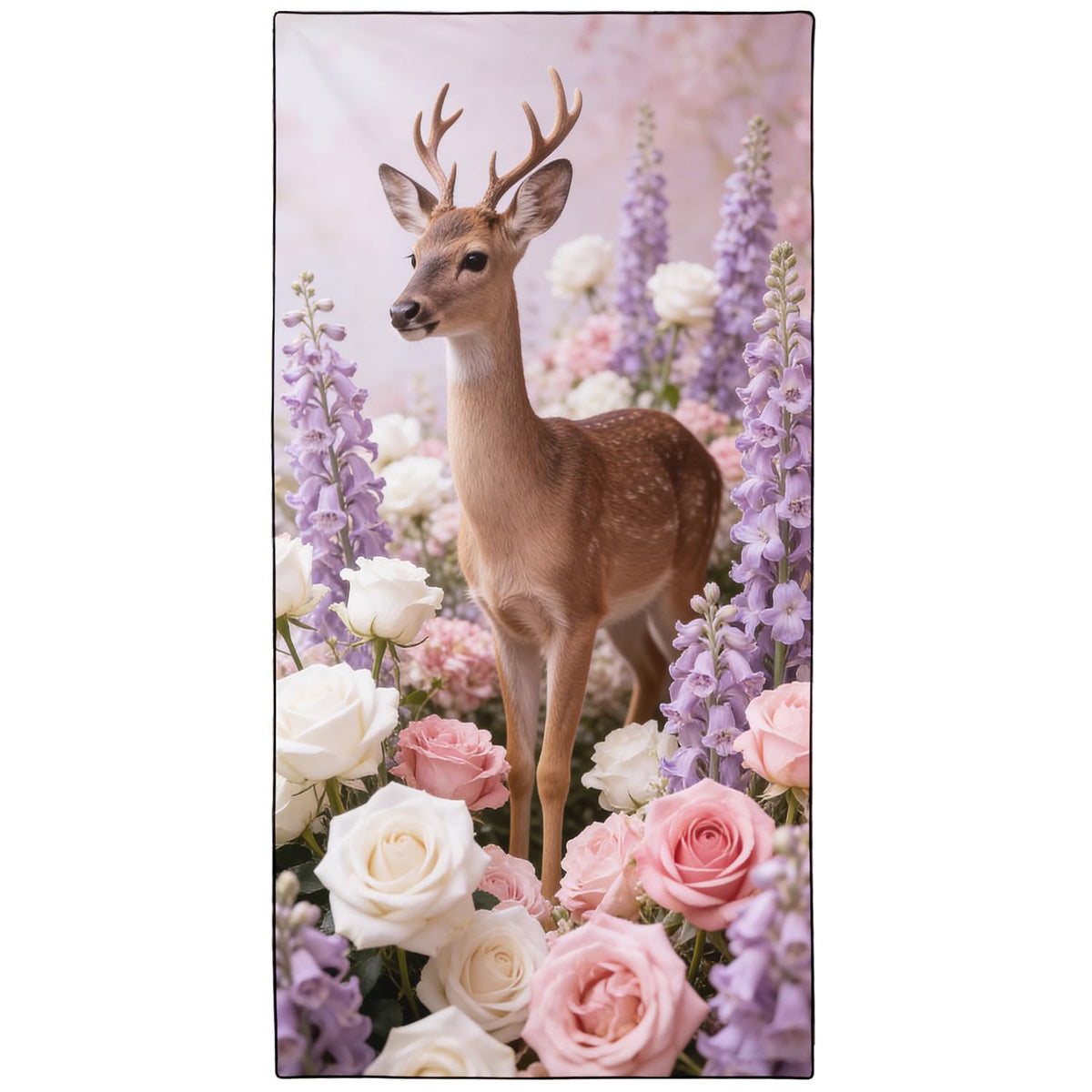 Violetpos Deer in Roses & Larkspur Beach Towel, Extra Large 180x90 cm 250GSM Microfibre, Sand Free Quick Dry - image 1