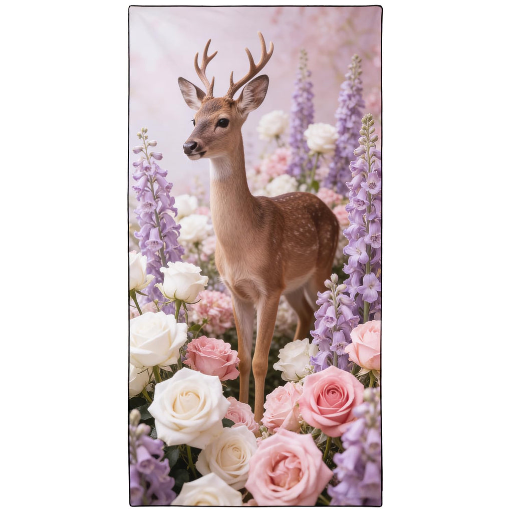 Violetpos Deer in Roses & Larkspur Beach Towel, Extra Large 180x90 cm 250GSM Microfibre, Sand Free Quick Dry - image 1