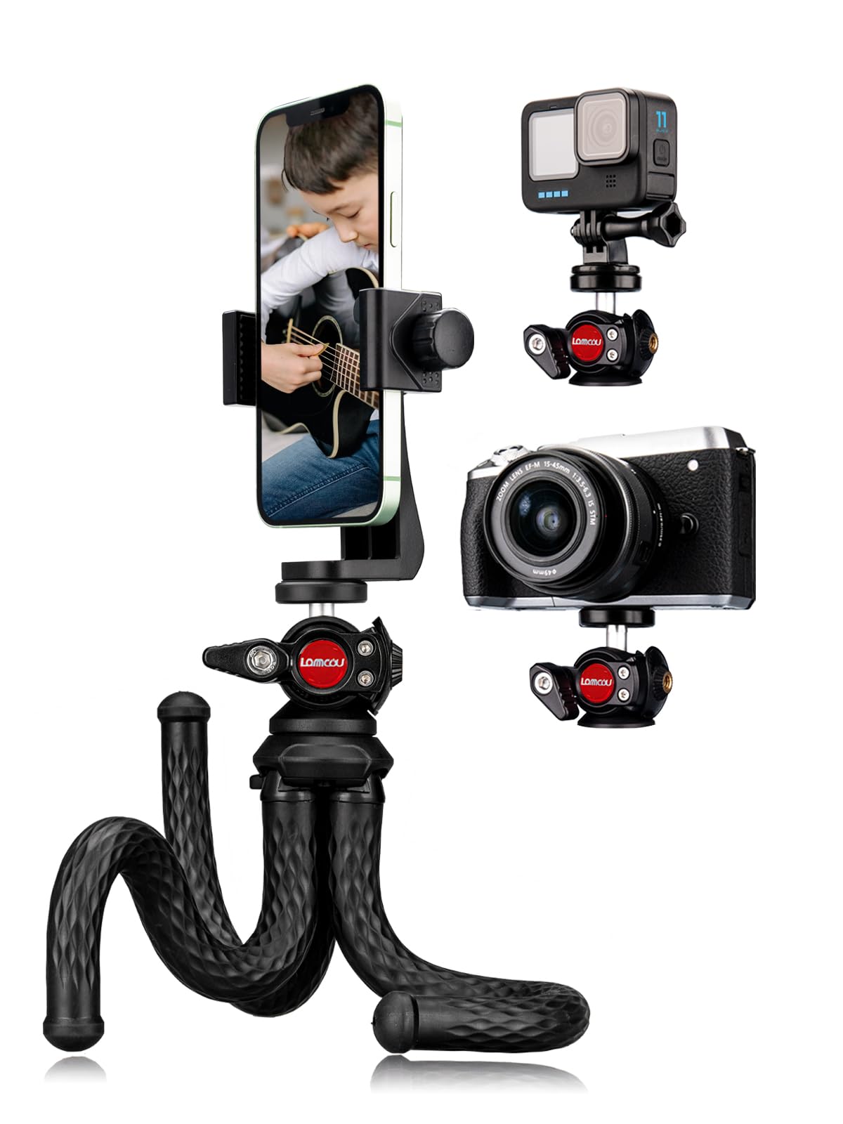 Lammcou Flexible Octopus Phone Tripod with GoPro Mount & Mobile Holder