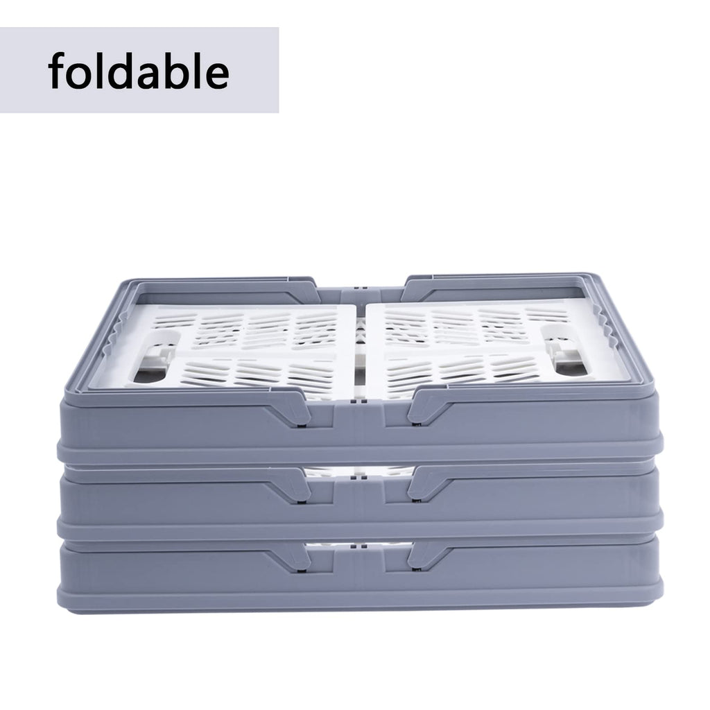 Xaztr 3 Pack Collapsible Plastic Storage Crates with Handles, Stackable - image 3