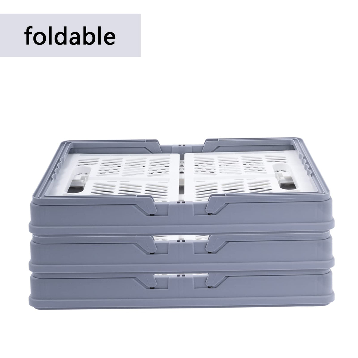 Xaztr 3 Pack Collapsible Plastic Storage Crates with Handles, Stackable - image 3