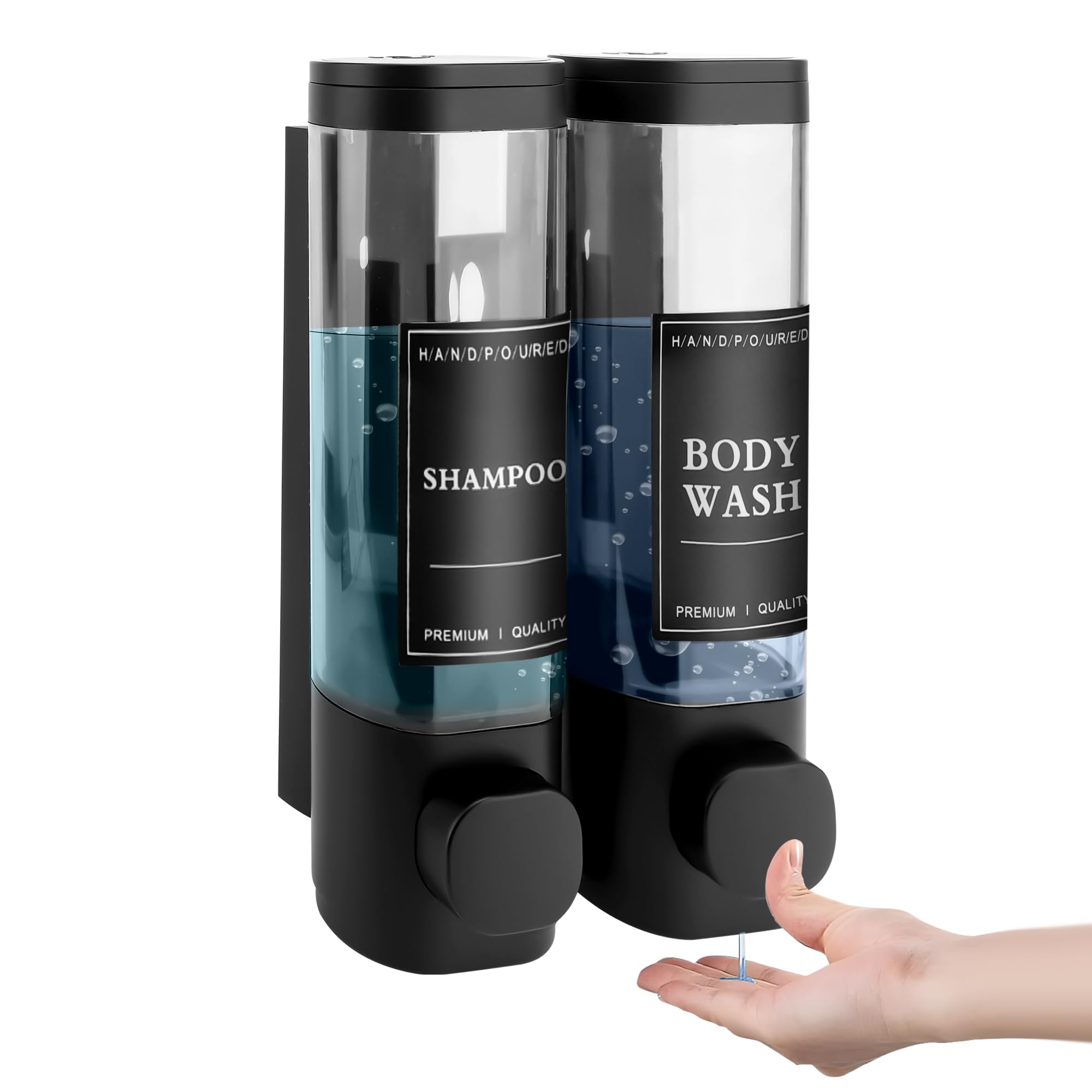 MEKOTRIN Wall Mounted Soap Dispenser - 300ml No Drill Shampoo Pump (Black)