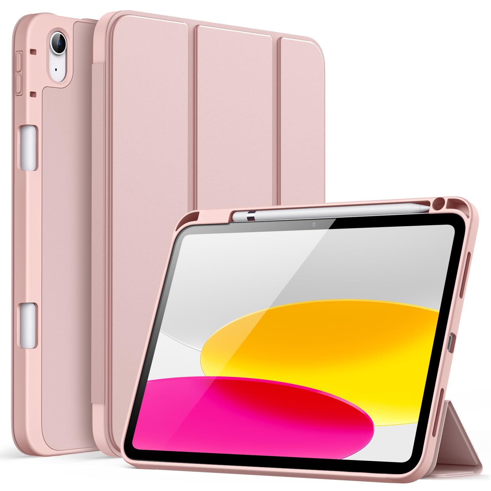 JETech iPad 11th/10th Gen Case with Pencil Holder - Slim TPU - Rose Gold