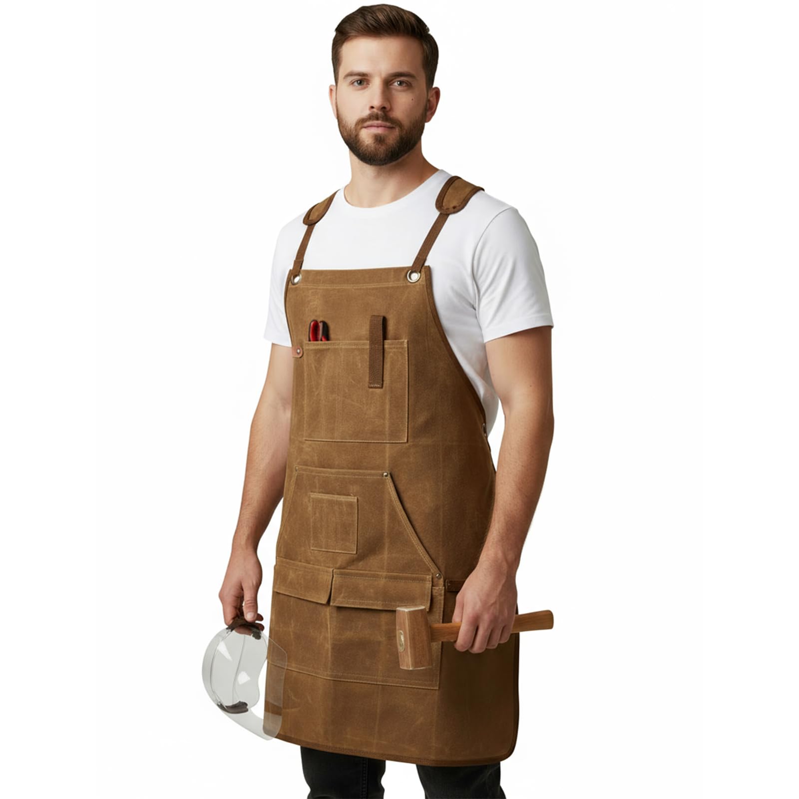 Sneulletoys Heavy Duty Waxed Canvas Workshop Apron with Tool Pockets