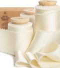 Vitalizart Cream White Satin Ribbon | 1.5" x 15 Yard Handmade Fringe