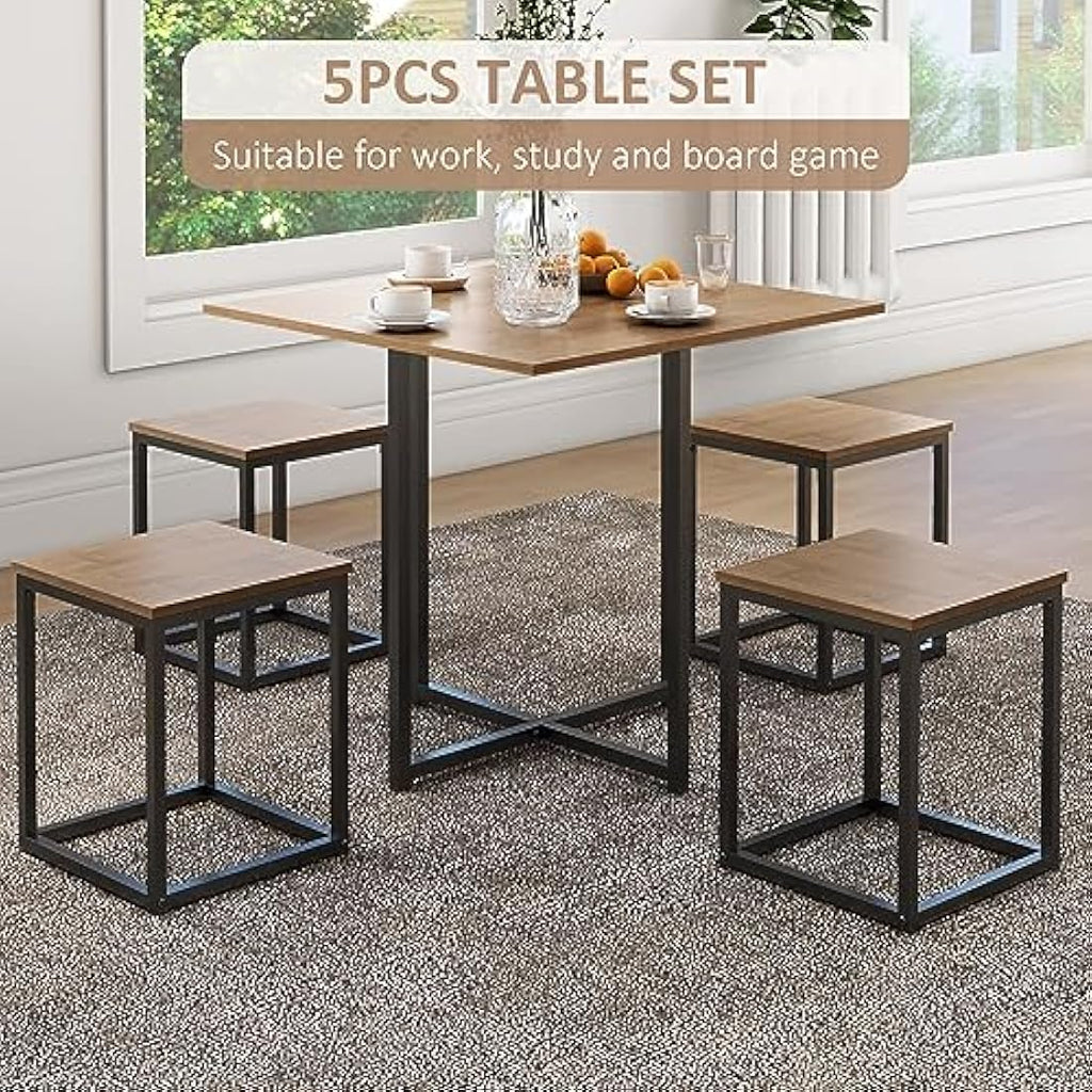 Jolof Store Industrial 5-Piece Dining Set – Space Saving Metal Table