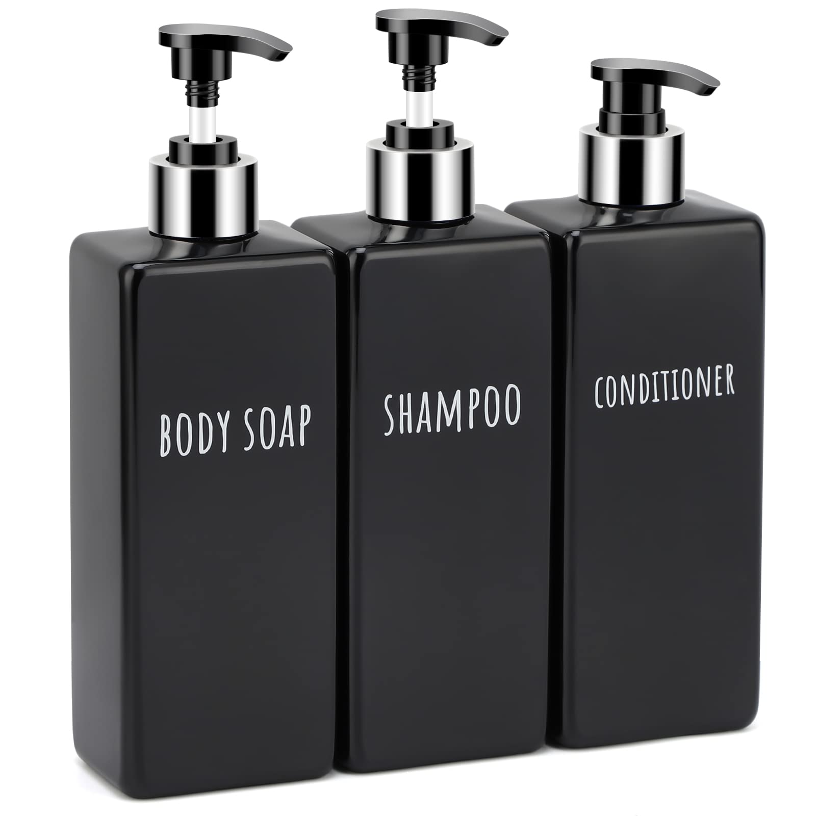 Segbeauty 3-Pack Black Shower Soap Dispensers | 16.9oz Refillable PET Bottles