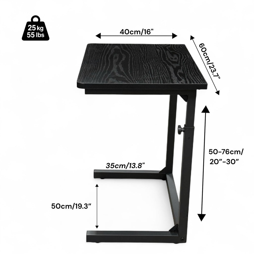 Tinymod C-Shaped Sofa Side Table for Couch & Bed, Height Adjustable Laptop Table, Black