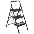 BONTEC 3 Step Ladder | Folding Steel Step Stool with Anti-Slip Pedals