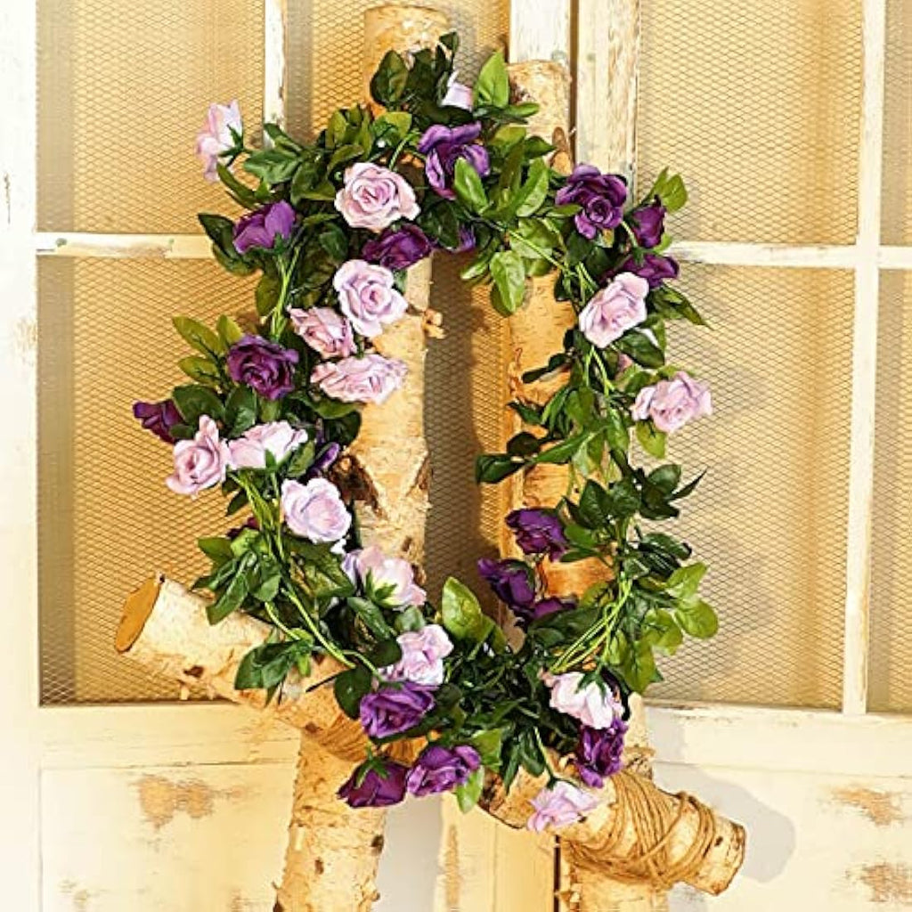 Veryhome 3PCS Artificial Purple Rose Flower Garland | 7.9FT Silk Floral Vines