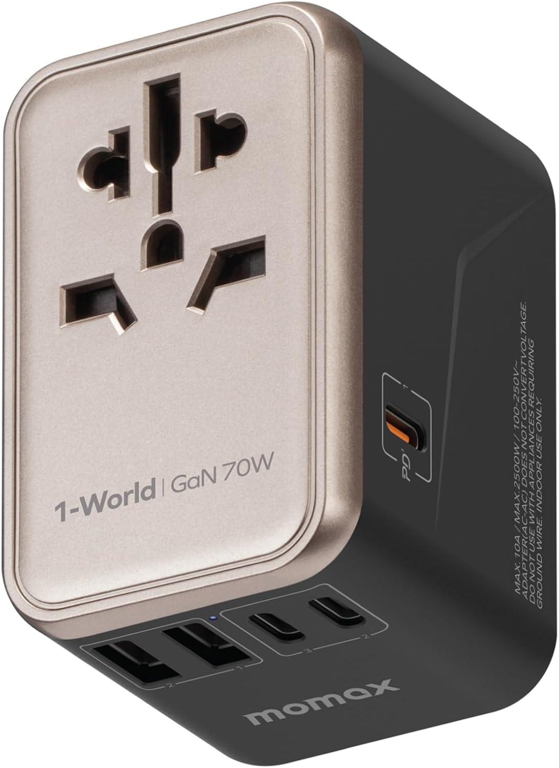 MOMAX 70W GaN Universal Travel Adapter | 3 USB-C & 2 USB-A Ports