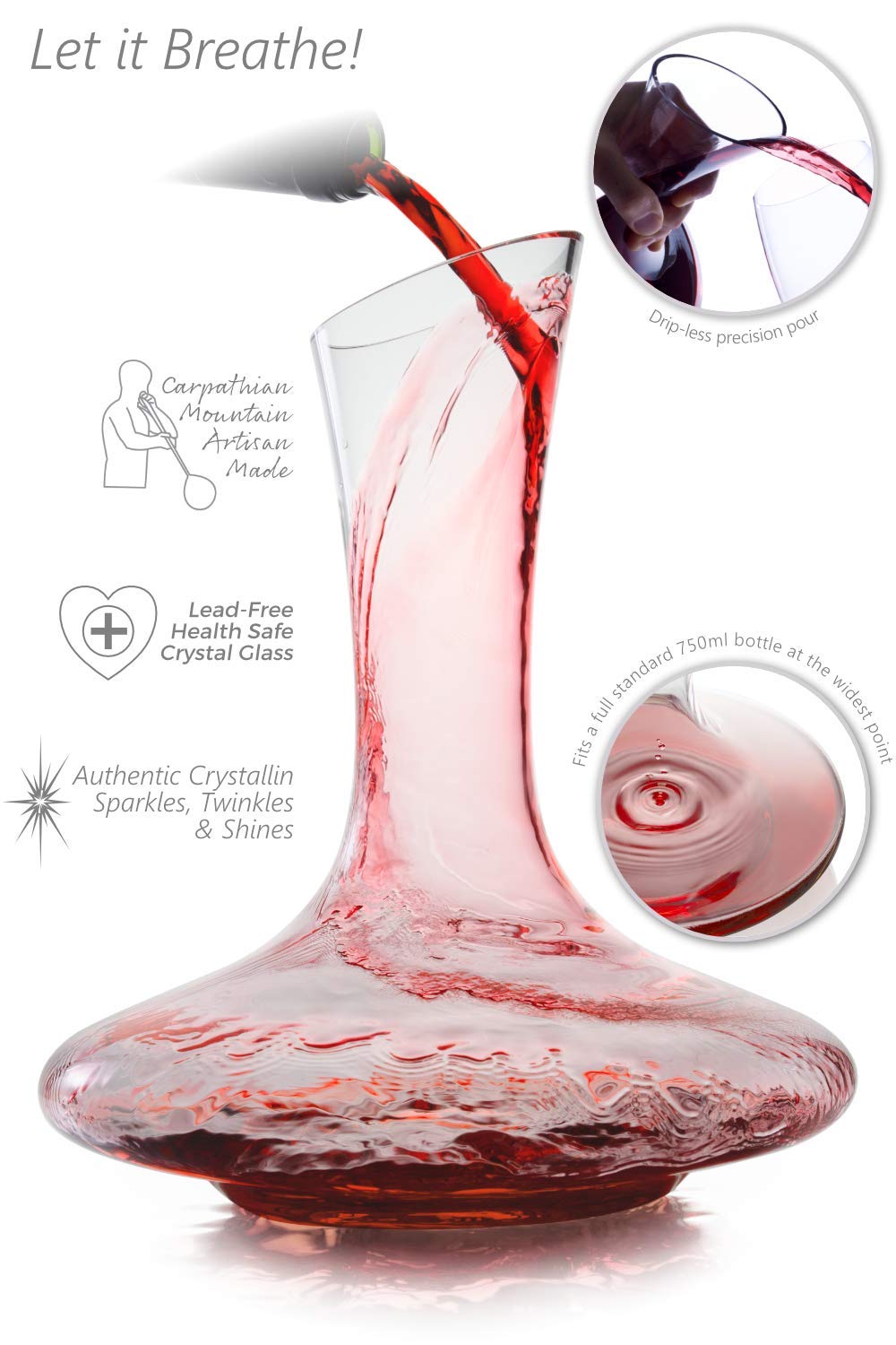 Plaisir de la Cave Wine Decanter Set – Lead-Free Crystal Glass Carafe