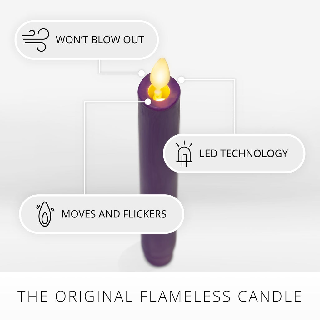 Luminara Flameless LED Taper Candles – Purple Real Wax Flickering Flame, 2pk