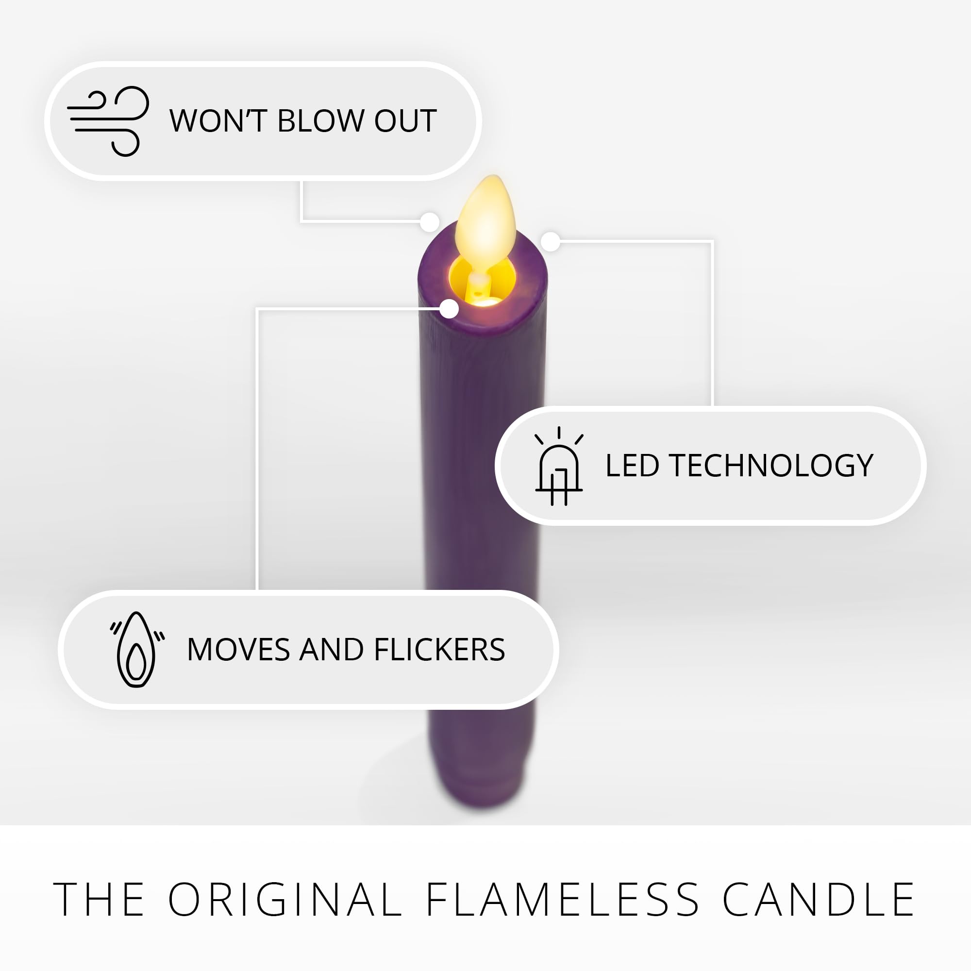 Luminara Flameless LED Taper Candles – Purple Real Wax Flickering Flame, 2pk