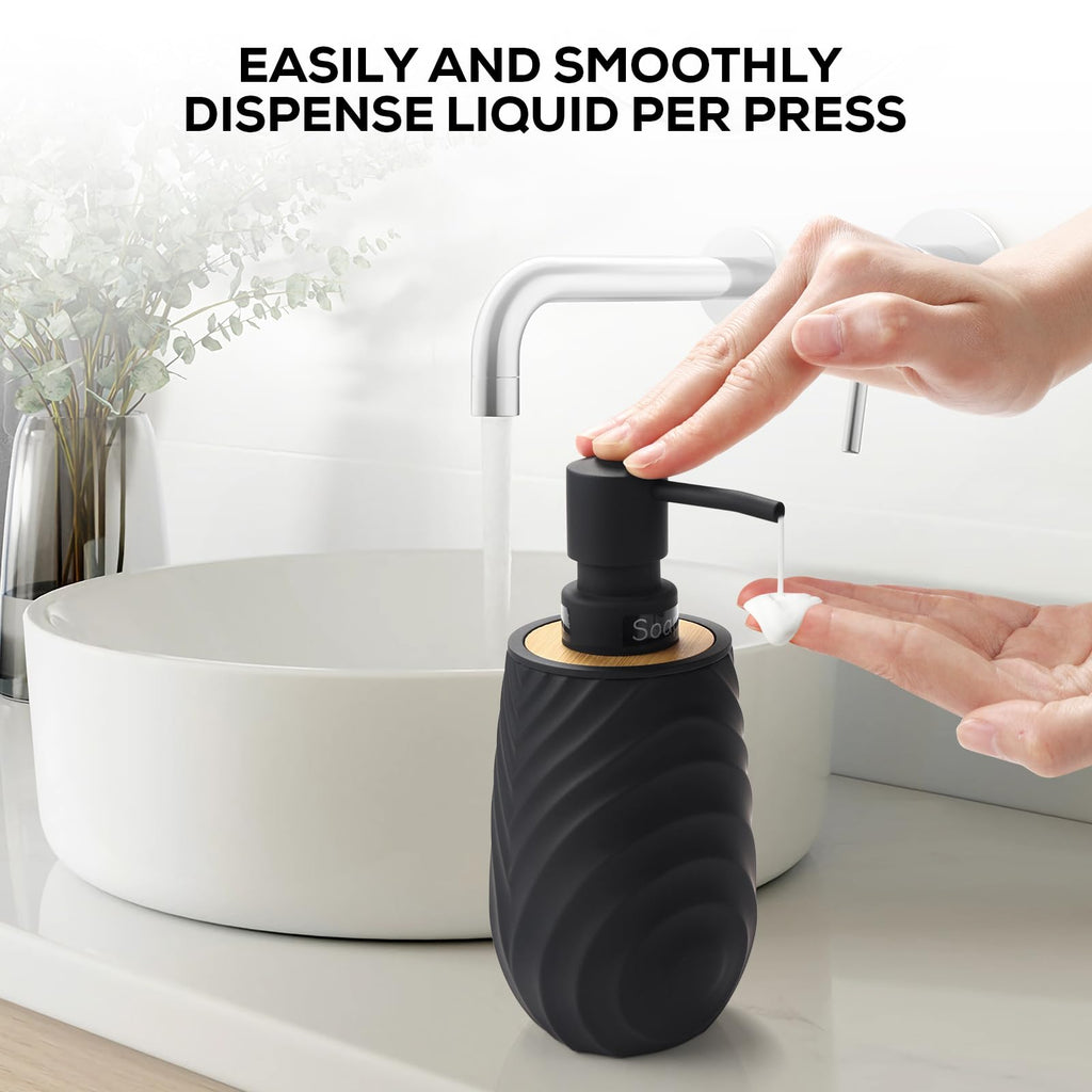 Hand Soap Dispenser Bathroom Bamboo with Texture, Soap Dispenser Kitchen - image 4