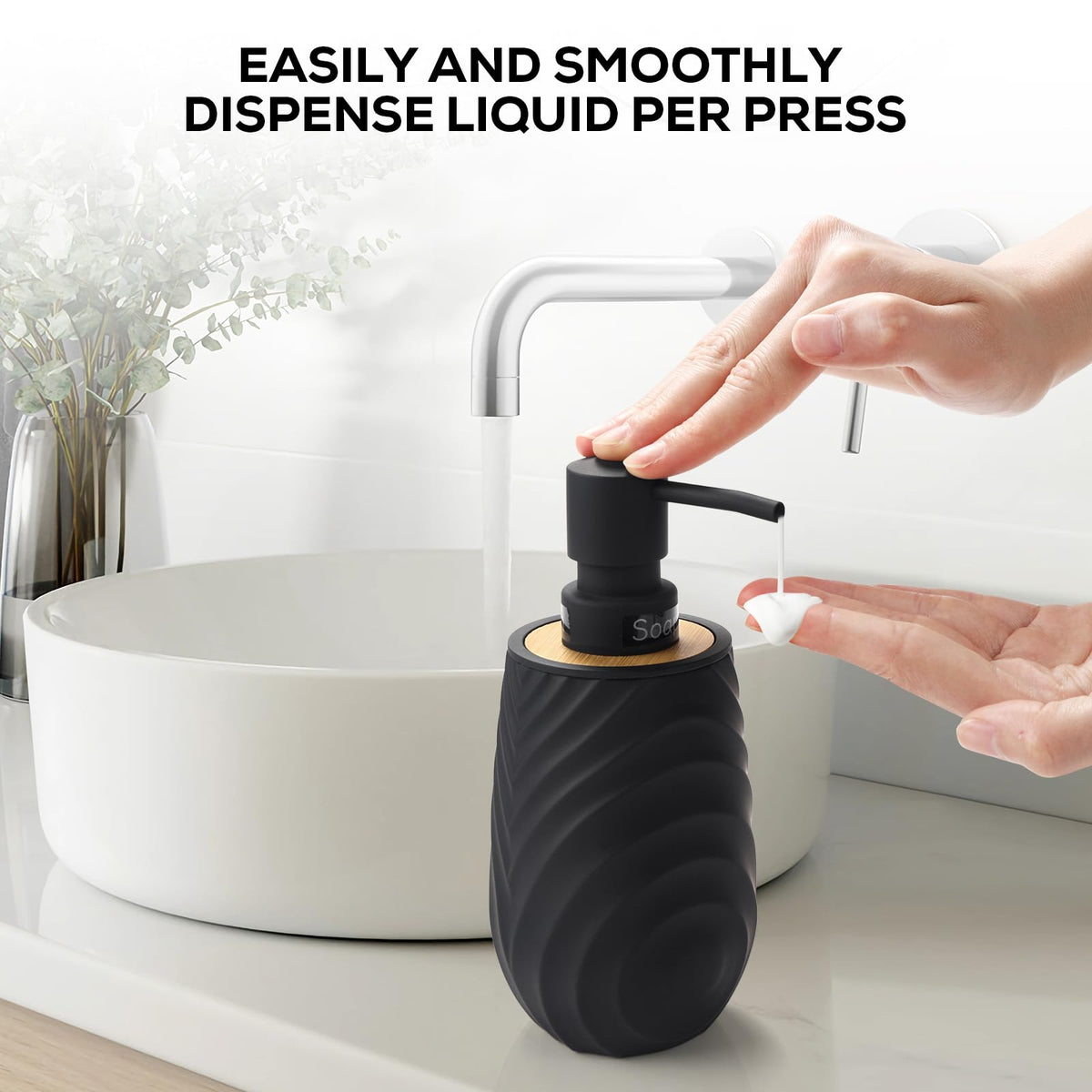 Hand Soap Dispenser Bathroom Bamboo with Texture, Soap Dispenser Kitchen - image 4