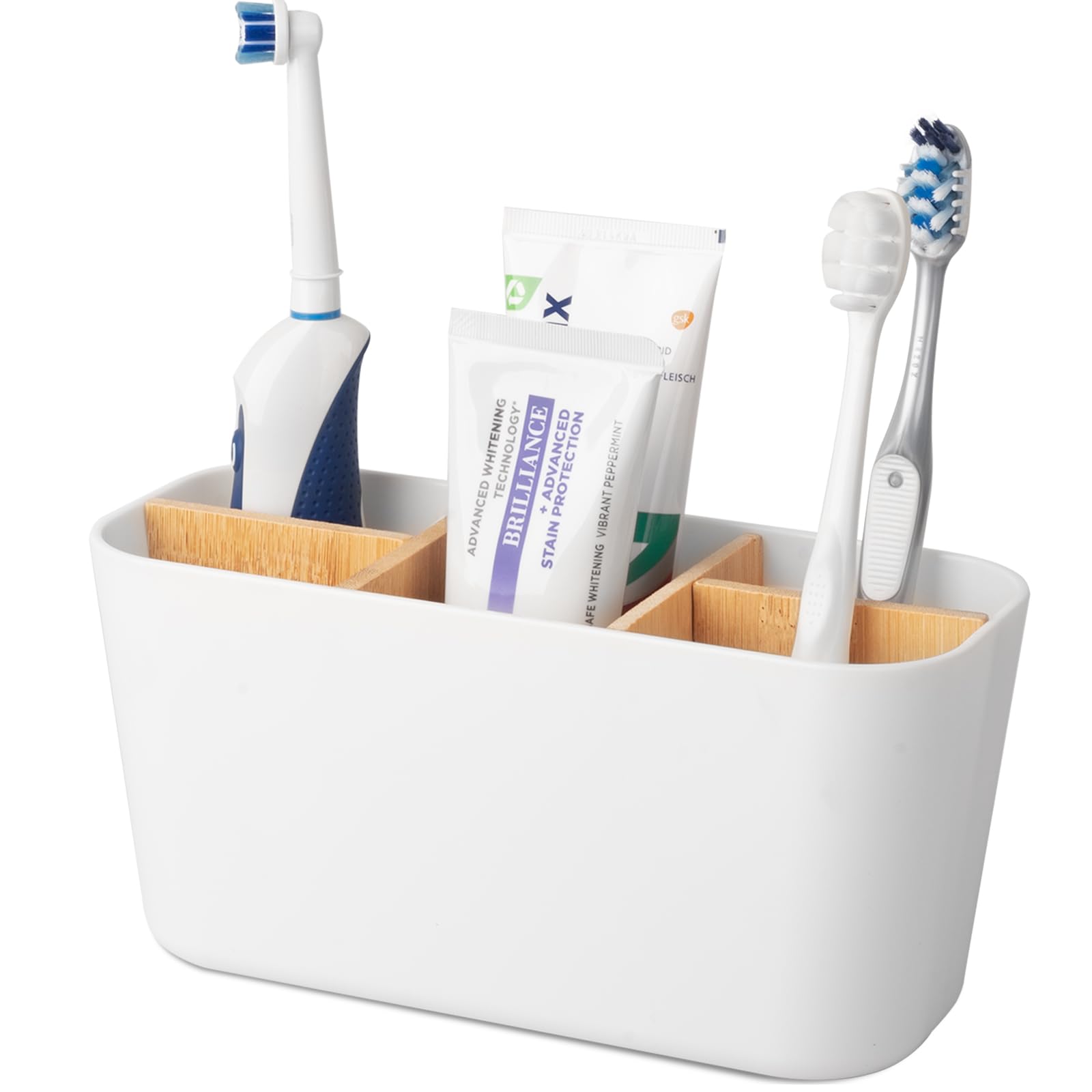 Jolof Store Bamboo Toothbrush Holder | 5-Slot Bathroom Vanity Organizer