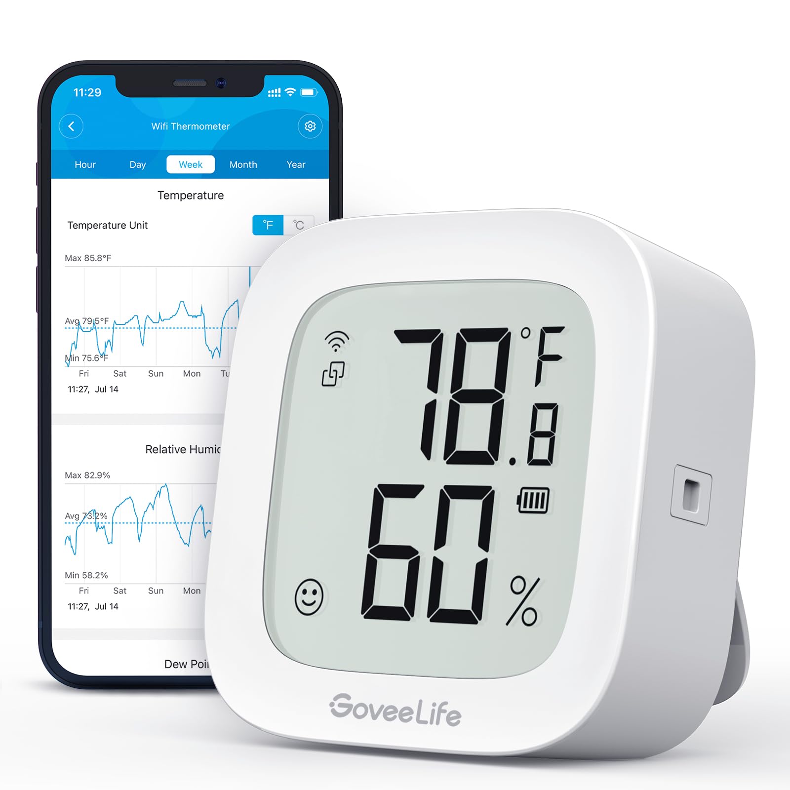GoveeLife E-Ink WiFi Thermometer Hygrometer | Smart Indoor Humidity Meter