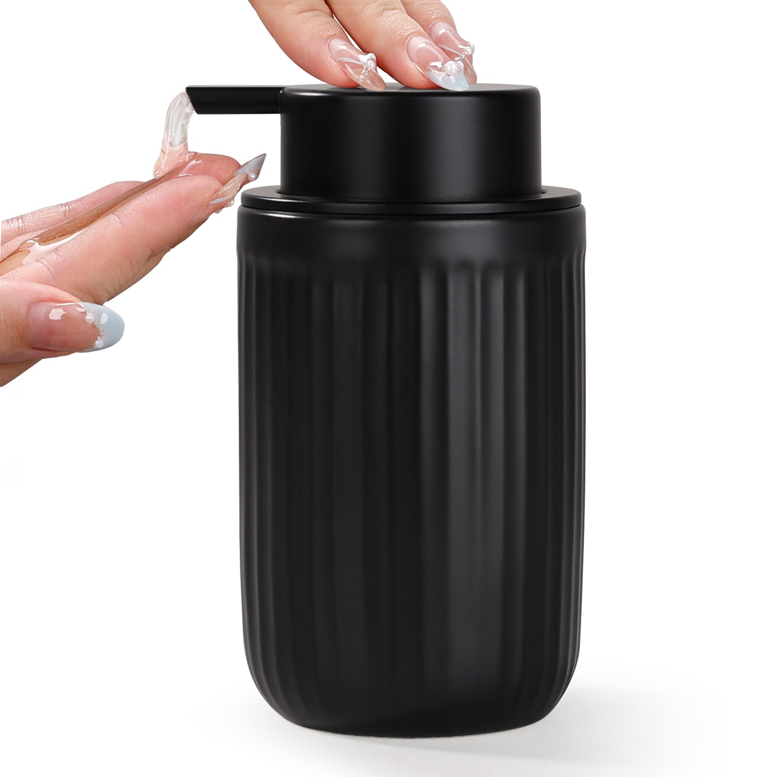 BosilunLife Ceramic Soap Dispenser – 350ml Matte Black Refillable Bottle