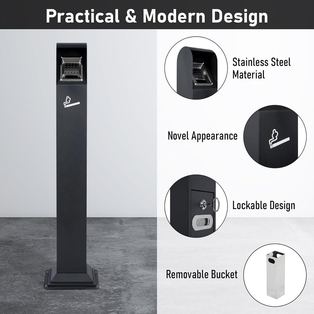 Nisorpa 1.2M Stainless Steel Vertical Trash Bin - Odor-Proof Outdoor Can