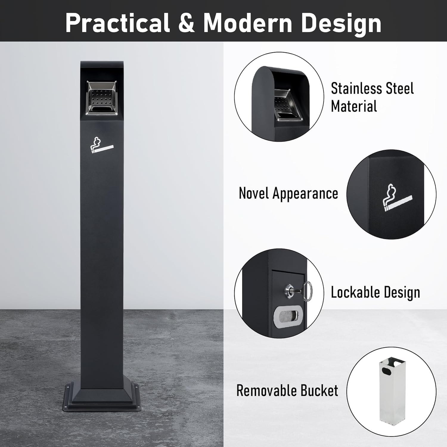 Nisorpa 1.2M Stainless Steel Vertical Trash Bin - Odor-Proof Outdoor Can