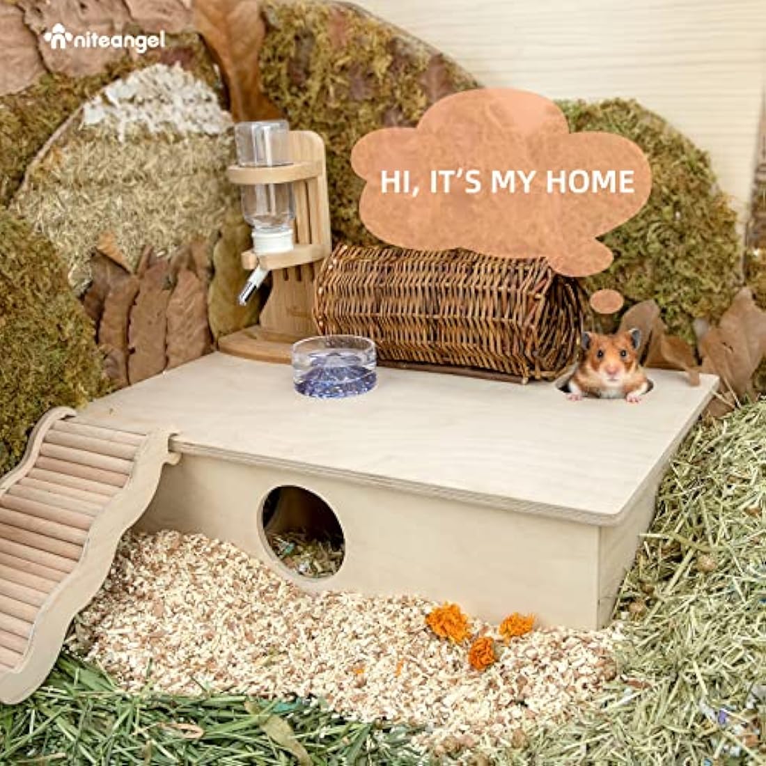 Niteangel 6-Room Multi-Chamber Hamster House – Large Birch Wood Maze