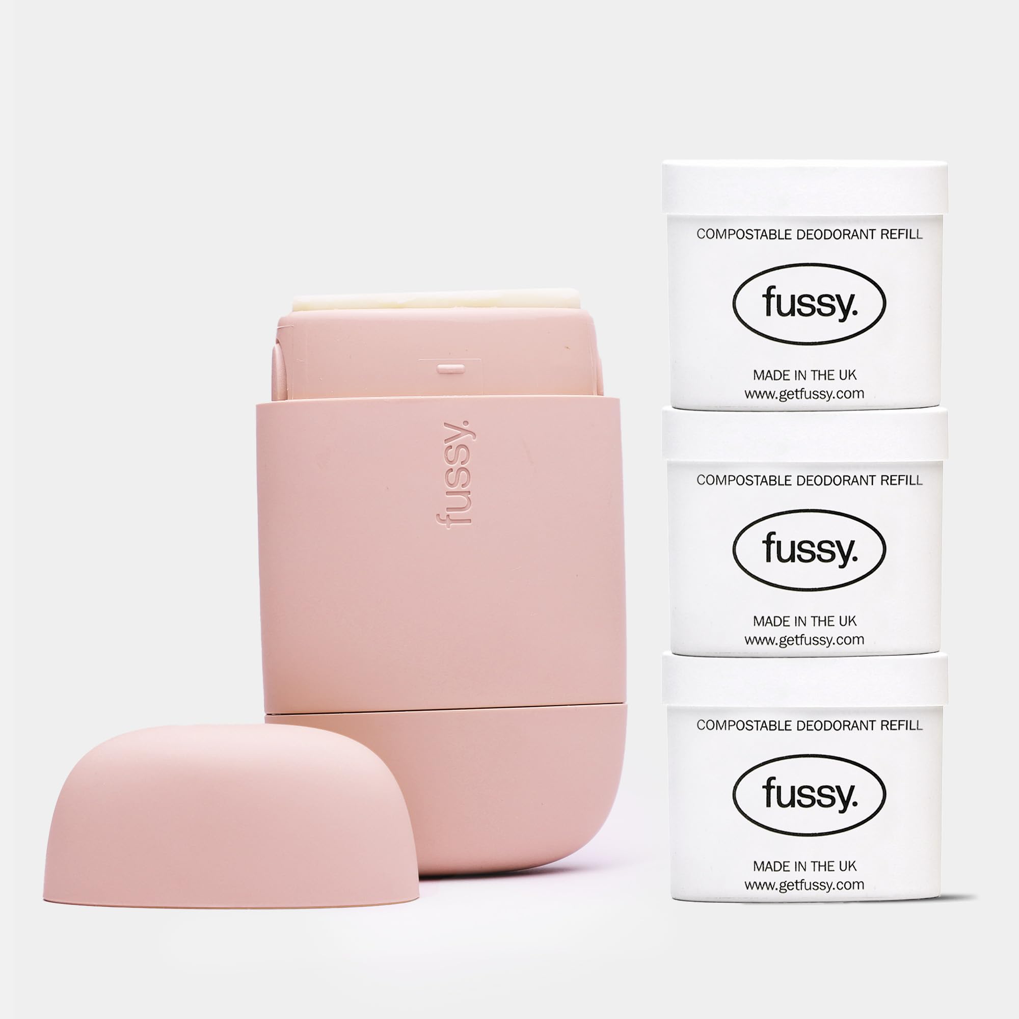 Fussy Natural Refillable Deodorant - Blush Pink Case & 3 Refills (Flora)