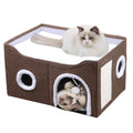 ERNAN Foldable Cat House – 2-Tier Indoor Cave Bed with Scratching Board