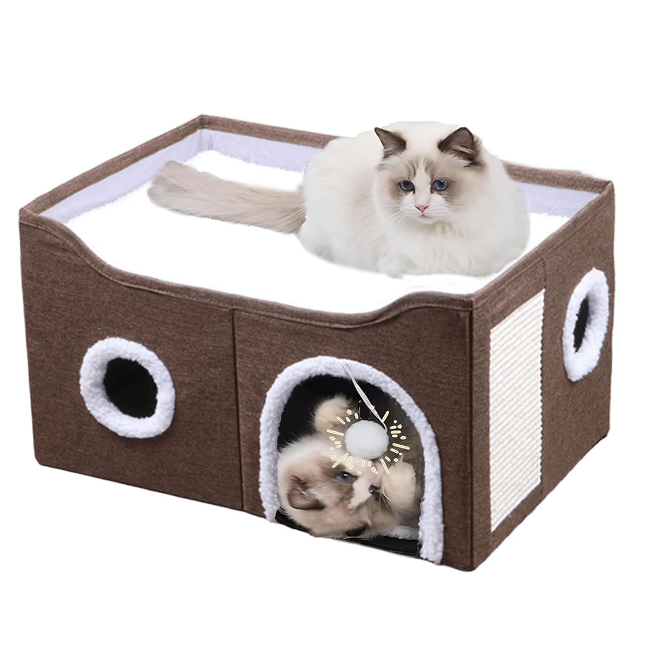 ERNAN Foldable Cat House – 2-Tier Indoor Cave Bed with Scratching Board