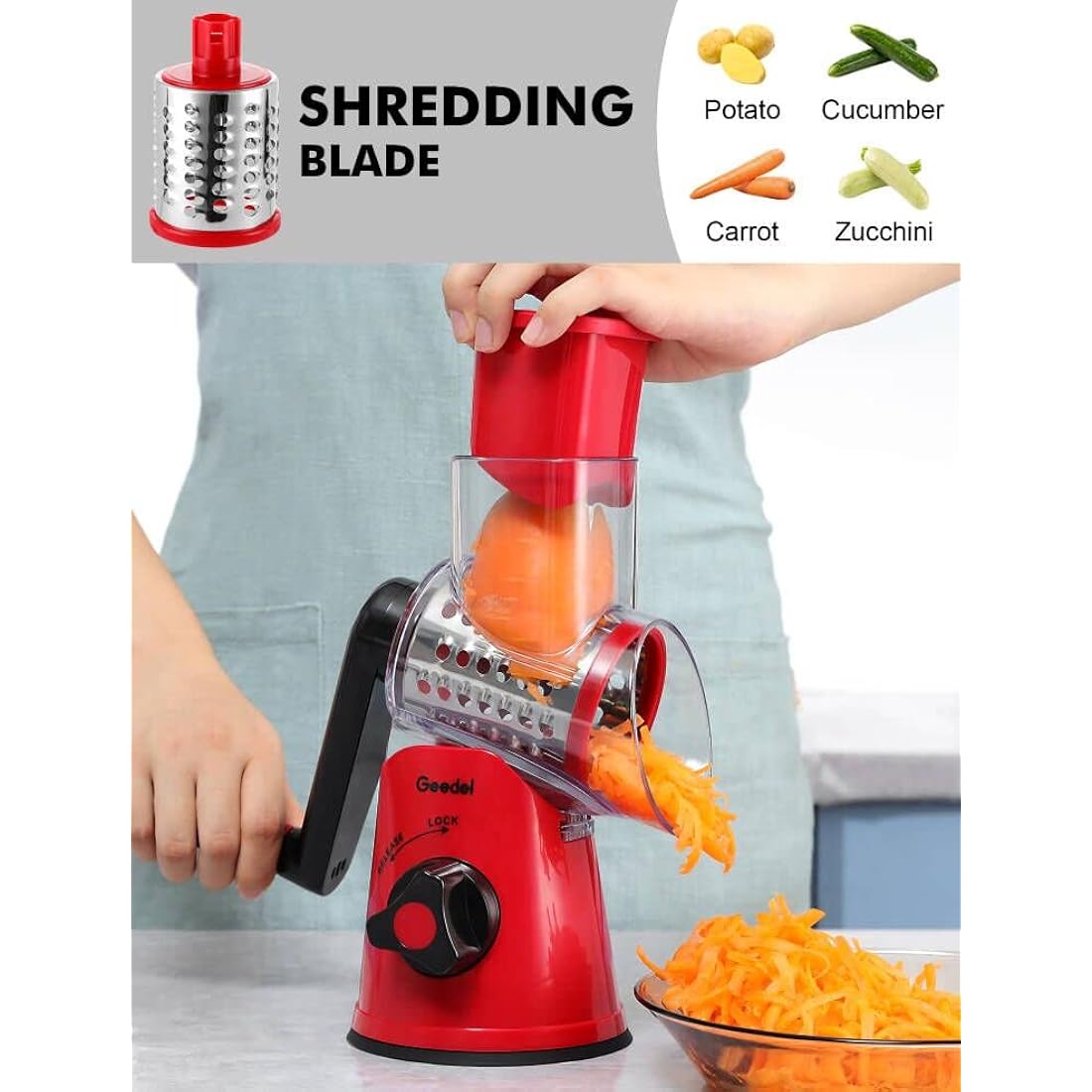 Rotary Cheese Grater | 3-Blade Manual Vegetable Slicer