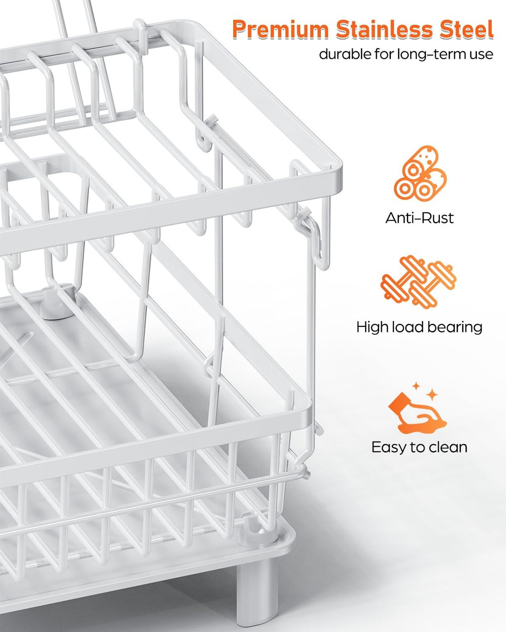 LIONONLY 2-Tier Dish Drying Rack with 360° Swivel Spout & Drip Tray