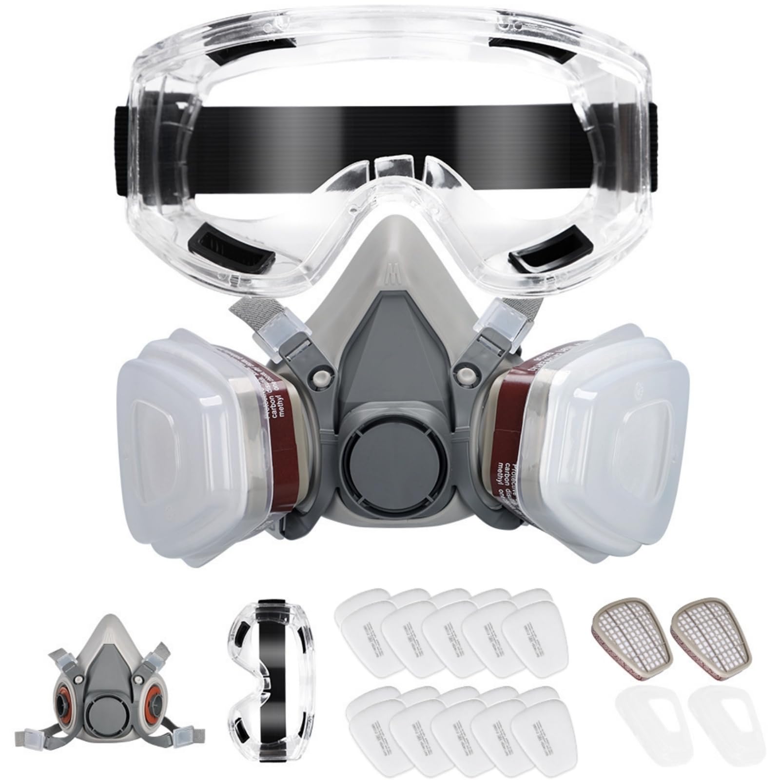 Fuutuu Reusable Half Face Respirator Mask with Goggles and 20 Filters