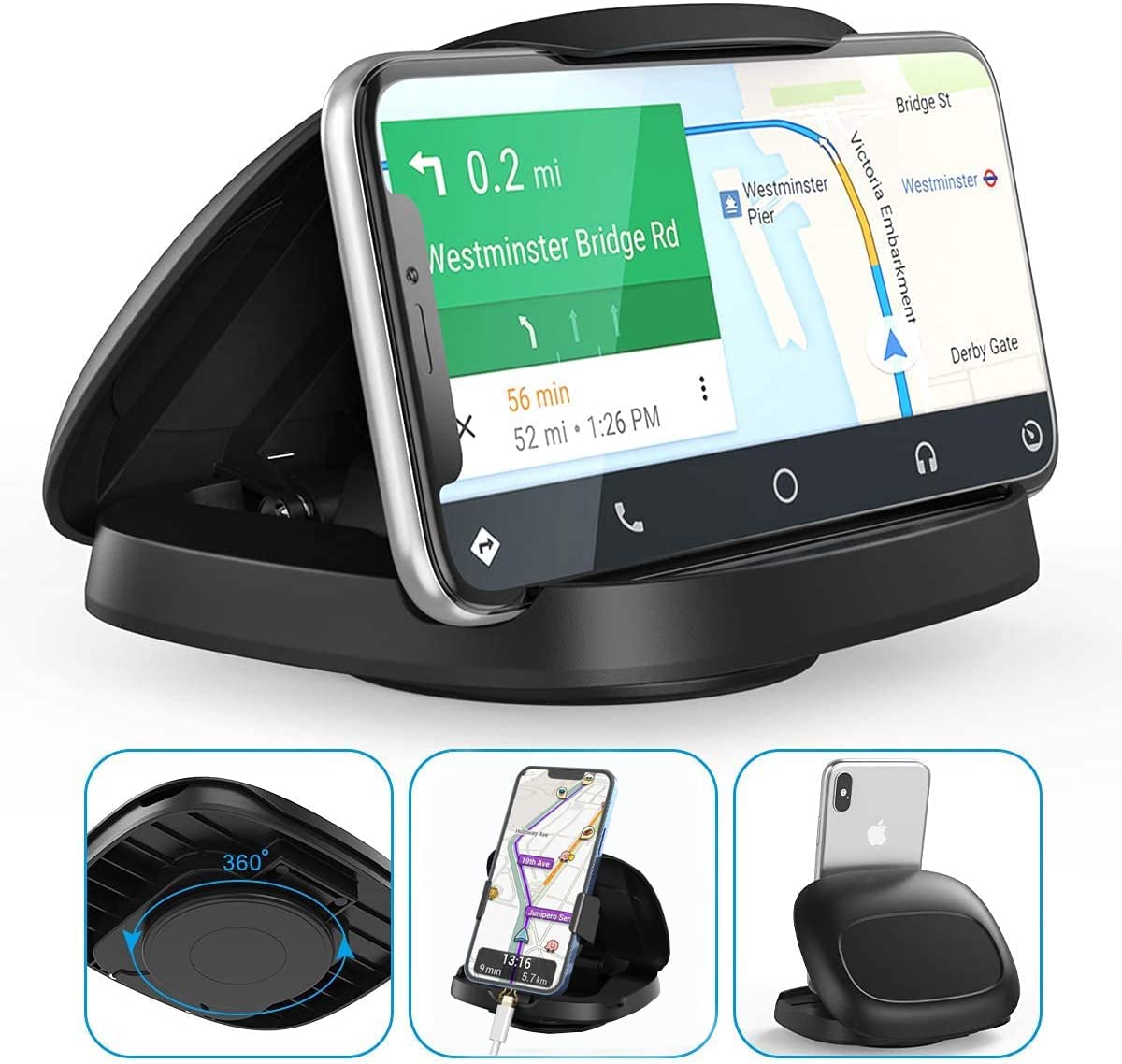 Car Phone Holder – 360° Rotating Dashboard Mount for iPhone