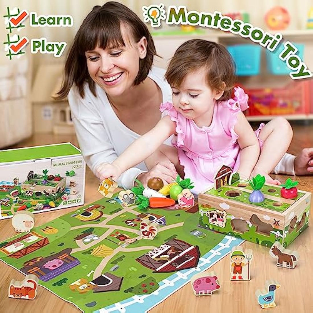 Montessori Wooden Farm Toy – Sensory Toddler Learning Set
